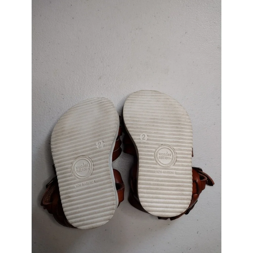 Wonder Nation Baby Girls‎ Cognac Brown Woven boho Sandals Size 2